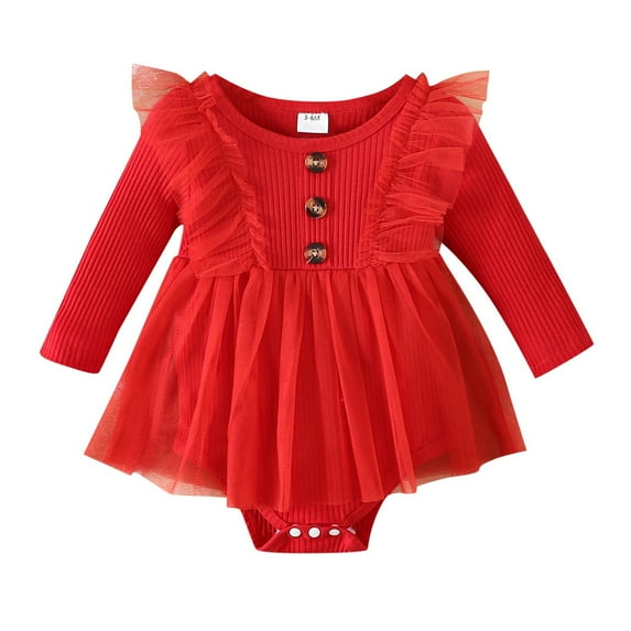 Utlike Baby Girls Bodysuits Solid Color Long Sleeve Dress Romper Clothes Athletic Fit Onesies Daily Wear Size 12 Months-18 Months