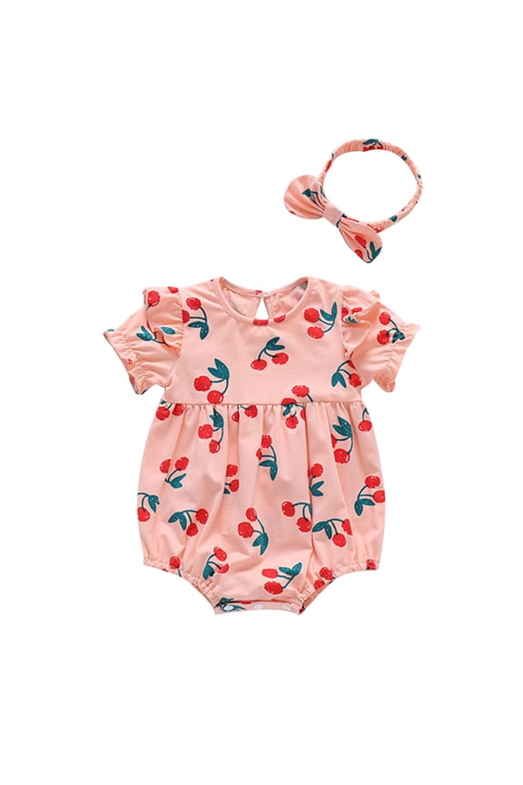 Baby Girls Bodysuits Print Clothes Ruched Outfits Hairband Romper Skin Friendly Fit Playsuits Daily Wear Size 18 Months-24 Months