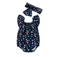 thumbnail image 1 of Utlike Baby Girls Bodysuits Summer Butterfly Sleeves Romper Flower Fruit Print Headband Casual Lightweight Playsuits For Infant Size 3 Months-6 Months, 1 of 5