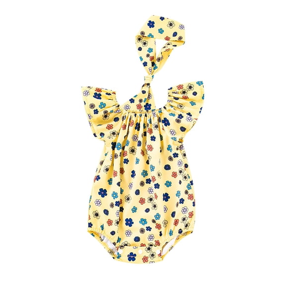 Utlike Baby Girls Bodysuits Summer Butterfly Sleeves Romper Flower Fruit Print Headband Casual Regular Fit Playsuits Daily Wear Size 3 Months-6 Months