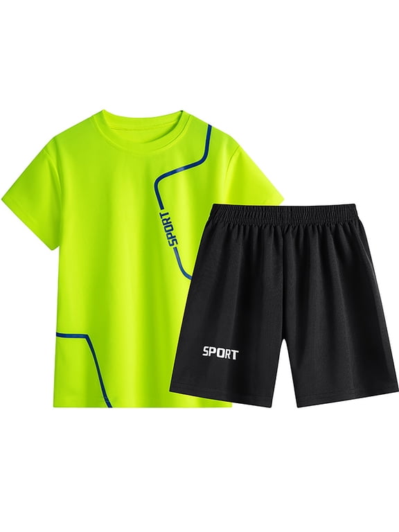 Boys 2-Piece Outfits Short Sleeved Running Suit Casual Clothes For Summer T Shirt Shorts Boys Holiday Sets Size 9 Years-10 Years