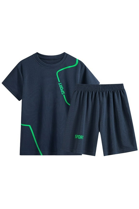 Boys 2-Piece Outfits Short Sleeved Running Suit Casual Clothes For Summer T Shirt Shorts Boys Clothing Sets For Dailywear Size 9 Years-10 Years
