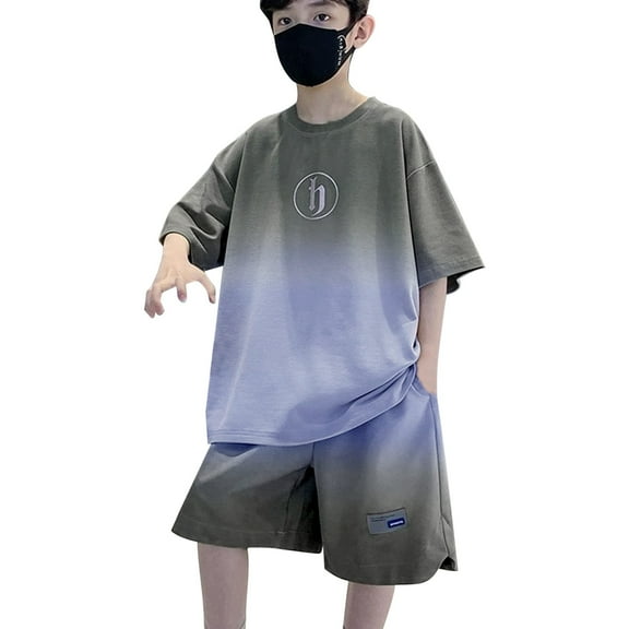 Utlike Boys 2-Piece Outfits Summer Short Sleeve Suit Summer Suit New Medium And Large Children Clothes Gradual Short Sleeve Shorts Boys Daily Clothing Set For Playwear