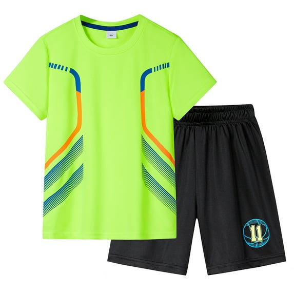 Utlike Boys Athletic Short Sets Kids Sports Outfits Youth Training Uniform Fans Basketball Sport Short Set Size 13-14 Years Green