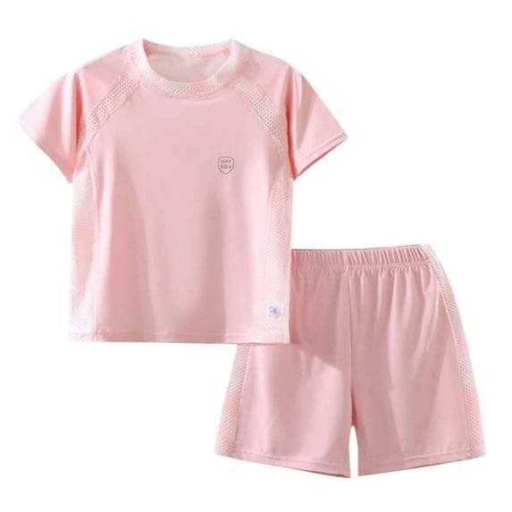 Utlike Boys Athletic Short Sets With Ice Texture And Breathability Mesh Short Sleeved T Shirt And Shorts Training Outfit For Boy Size 9-10 Years Pink