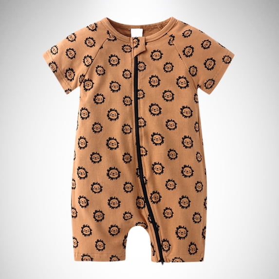 Utlike Boys Bodysuits Summer Baby Short Sleeved Print Double Zipper Crawl Suit Jumpsuits Toddler Crawling Playsuit Size 12 Months-18 Months