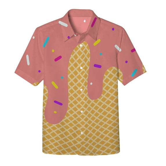 Utlike Boys Button Down Shirts Short Sleeve Cute Ice Cream Waffle Or Cone Print Shirt Kids Summer Casual Beach Shirts Size 13 Years-14 Years Z122Pink