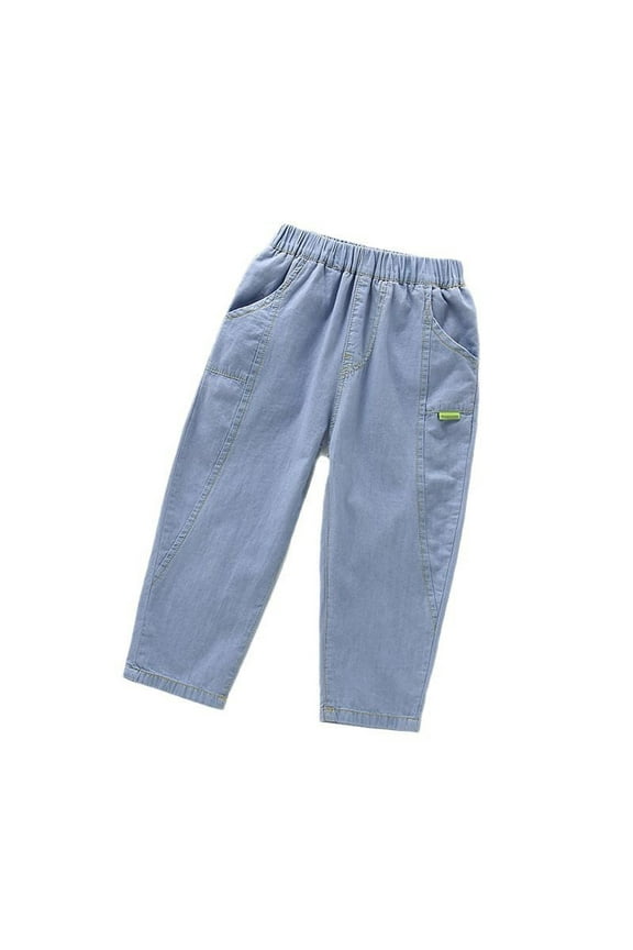 Boys Casual Pants Lightweight Elastic Waist Comfortable Everyday Wear Spring Summer Loose Solid Color Cozy Trousers Size 2 Years-3 Years