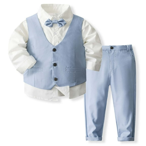 Utlike Boys Clothing Set Formal Outfits Set Shirt Vest Pants Bow Tie Suit For Wedding Party Boys Lightweight Suit Size 18 Months-24 Months