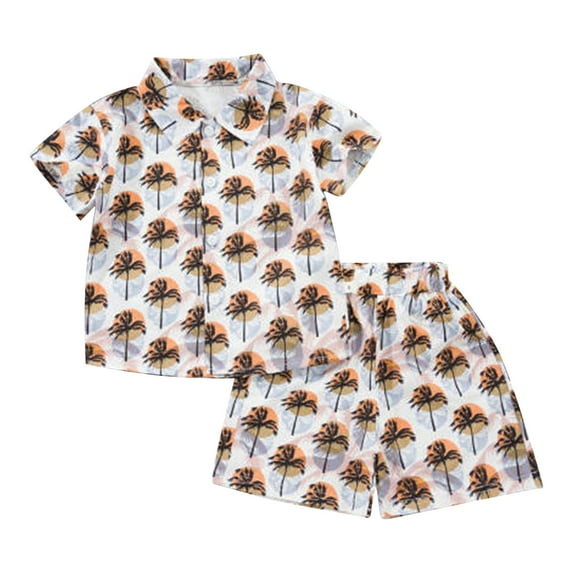 Utlike Boys Clothing Set Hawaii Outfit 2Pcs Set Summer Beach Button Down Shirt Top + Shorts Kids Practical And Durable Set For Boys Size 2 Years-3 Years