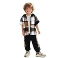 thumbnail image 1 of Utlike Boys Clothing Set Toddler Short Sleeve Patchwork Plaid Prints T Shirt Hooded Tops Pants Kids Outfits Practical And Durable Set For Boys Size 3 Years-4 Years, 1 of 6
