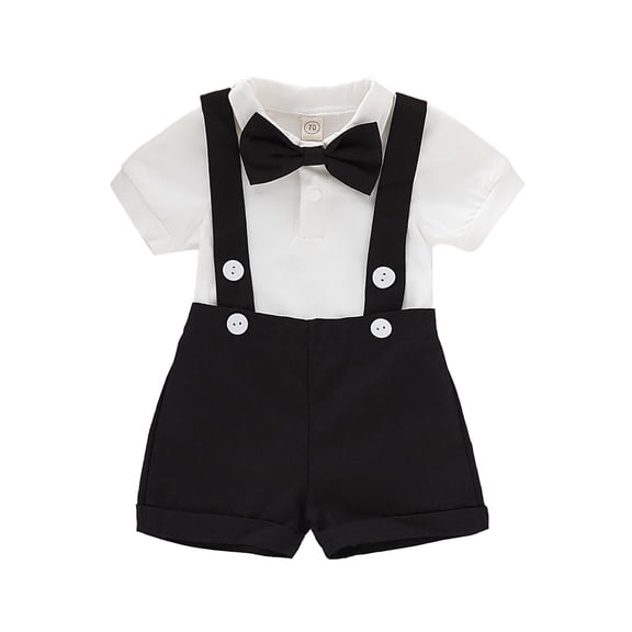 Utlike Boys Clothing Sets Baby Formal Set Short Sleeve Romper Suspenders Shorts Pants Bowtie Wedding Tuxedo Outfits Toddler Boy Fashion Trends Outfits Size 6 Months-12 Months