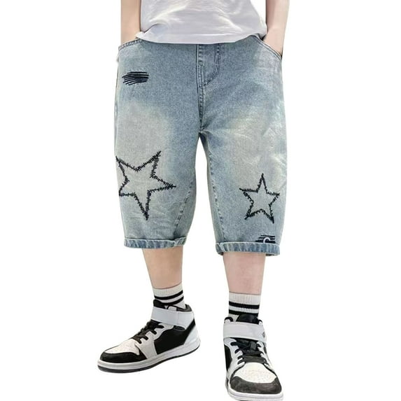 Utlike Boys Denim Shorts Summer Casual Over The Knee Shorts Comfortable Breathable Playwear Active Daily Wear With Elastic Waist Wide Leg Boys Shorts Size 4 Years-5 Years