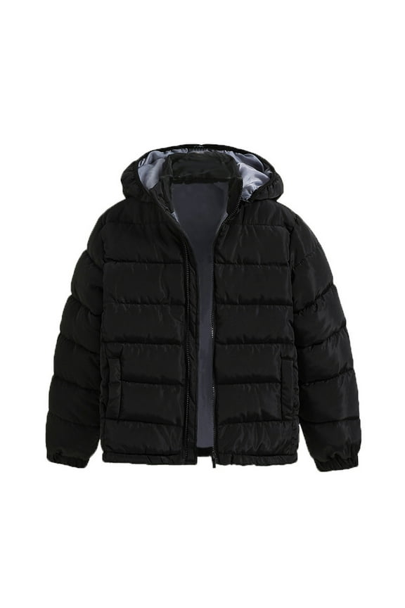 Boys Jacket Kids Long Sleeve Winter Warm Outwear Solid Color Hoodie Jacket Coat Black Boys Versatile Jackets Flexible Fit Size 9 Years-10 Years