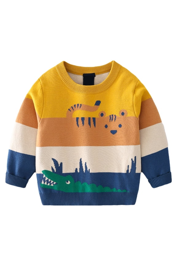 Boys Knit Sweater Toddler Baby Knit Sweaters Pullover Ctton Carton Sweatshirt Unisex Skin Friendly Top Leisure Wear Size 18 Months-24 Months