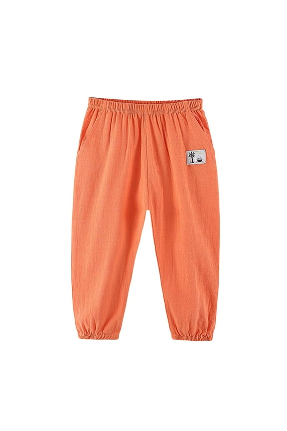 Boys Pants Kids' Linen Pants With Elastic Waist Long Pants Skin Friendly Boys Basic Pants Size 8 Years-9 Years