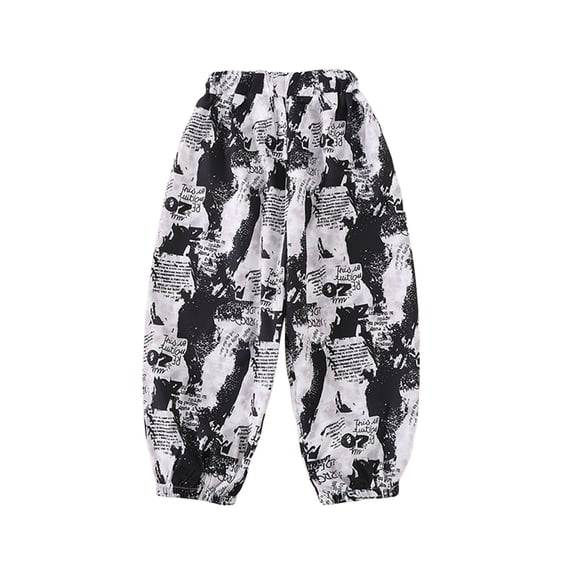 Utlike Boys Pants For Toddler To Kids Lightweight Ice Silk Proof Pants With Black White Newspaper Print Comfortable Elastic Waist For Daily Outdoor Party Versatile Trousers Size 18 Months-24 Months