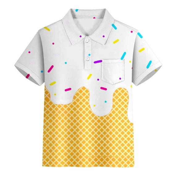 Utlike Boys Polo Shirt Ice Cream Waffle Or Cone T-Shirt With Pocket Short Sleeve Summer Casual Gentleman Tops Size 13 Years-14 Years Z102White