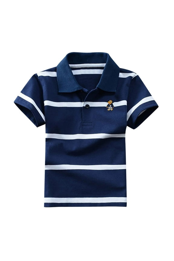 Boys Polo Shirt Kids Short Sleeve Casual Striped Shirt Button Closure Fashion Comfortable & Soft Fabric Top Size 5 Years-6 Years