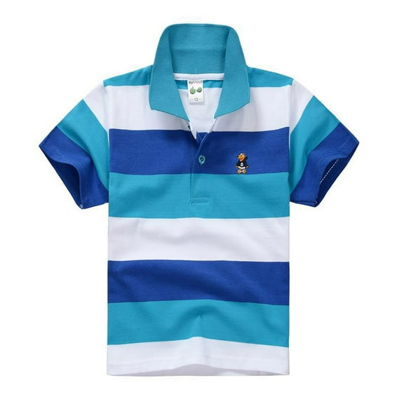 Utlike Boys Polo Shirt Kids Short Sleeve Striped Shirt Button Closure Comfortable & Soft Fabric Top Size 5 Years-6 Years
