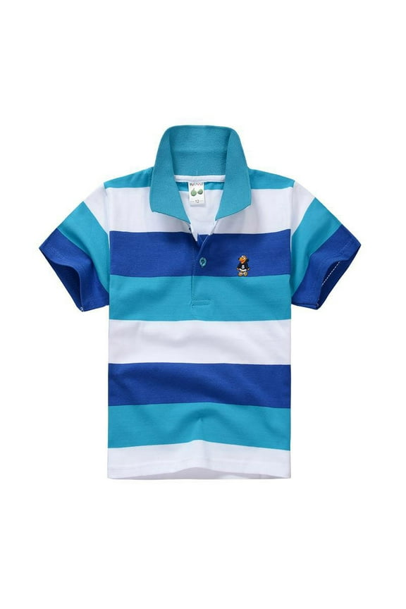 Boys Polo Shirt Kids Short Sleeve Striped Shirt Button Closure Comfortable & Soft Fabric Top Size 5 Years-6 Years