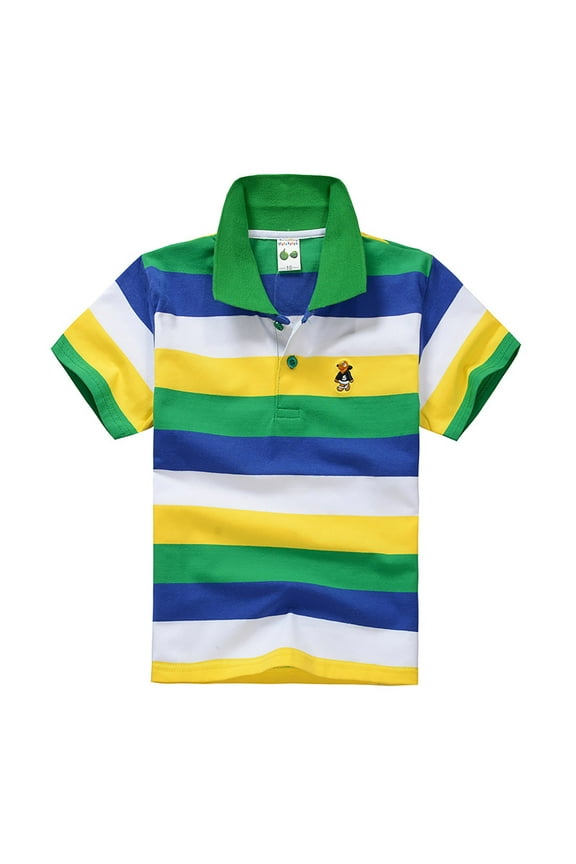 Boys Polo Shirt Kids Short Sleeve Striped Shirt Button Closure Comfortable & Soft Fabric Top Size 5 Years-6 Years