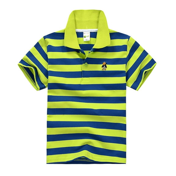 Utlike Boys Polo Shirt Kids Striped Short Sleeve Shirt Button Closure Comfortable & Soft Fabric Top Size 3 Years-4 Years