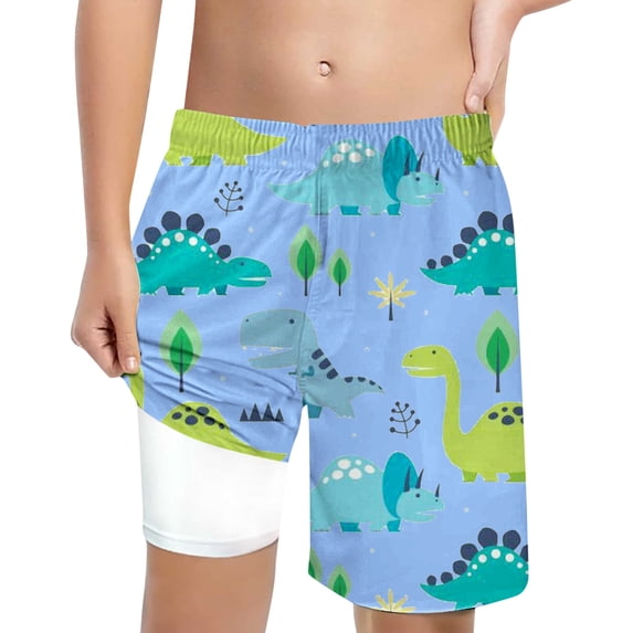 Utlike Boys Printed Swimming Shorts With Drawstring Elastic Waist High Waisted Loose Casual Swim Trunks With Compression Liner Child Regular Fit Beachwear Size 10 Years-12 Years