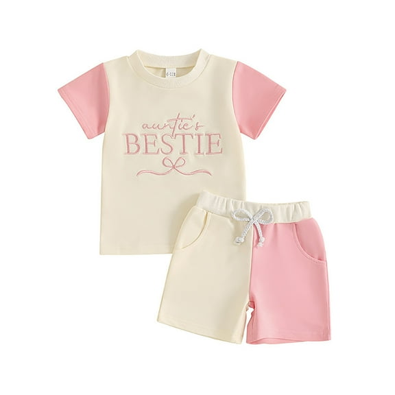Utlike Boys Shorts Set Toddler Baby Summer Short Sleeve Auntie'S Auntie'S Shirt Shorts Set Color Block Outfit Boys Lightweight Suit Size 12 Months-18 Months