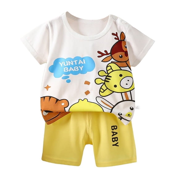 Utlike Boys Shorts Set Toddler Summer Short Sleeve Cartoon Prints Tops Shorts 2Pcs Outfits Clothes Set Boys Lightweight Suit Size 3 Months-6 Months