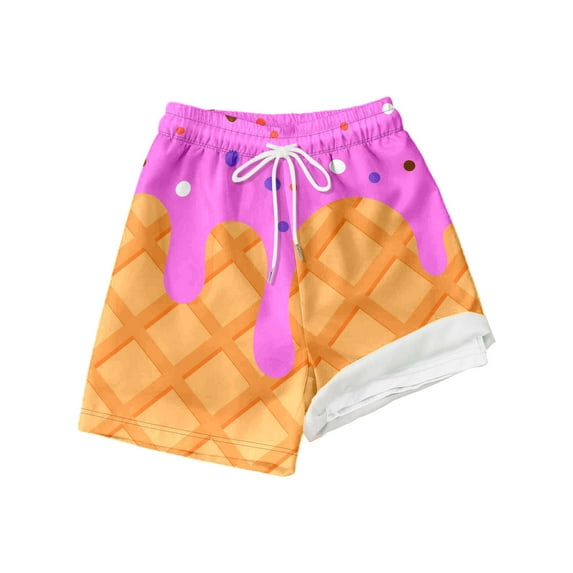 Utlike Boys Summer Shorts Beach Outdoor Play Elastic Waist Above Knee Comfortable Active Casual Ice Cream Waffle Or Cone Printed Shorts For Kids Size 7 Years Z44Pink