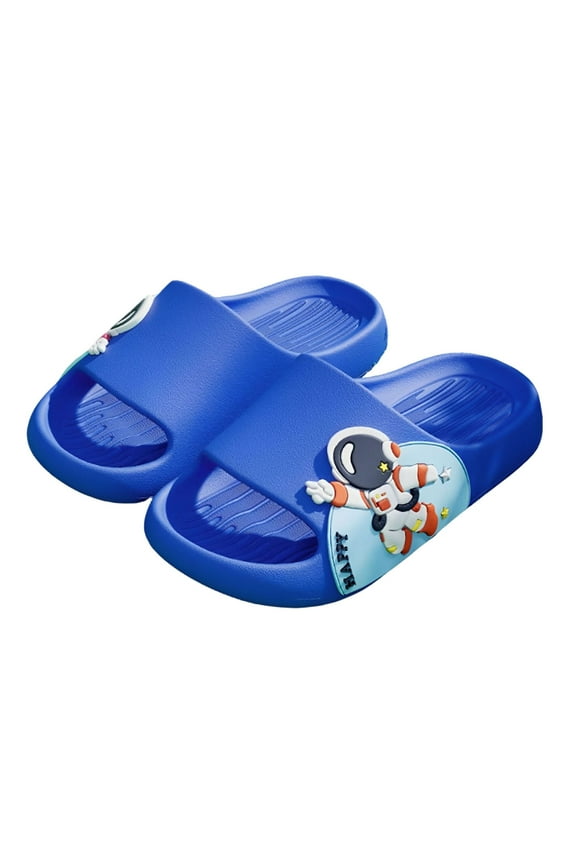 Boys Summer Slippers Cartoon Astronaut Dinosaur Print Slides Comfortable Lightweight Casual Sandals Indoor Outdoor Shoes Size 4.5 Years-5 Years