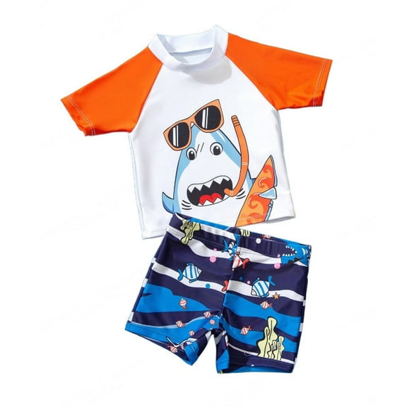 Utlike Boys Swimwear Cartoon Shark Print Short Sleeve Sunscreen Tops Swimming Shorts Swim Beach Bathing Swimsuit 2 Pcs Set Child Sports Swimsuit Beachwear Size 12 Months-18 Months