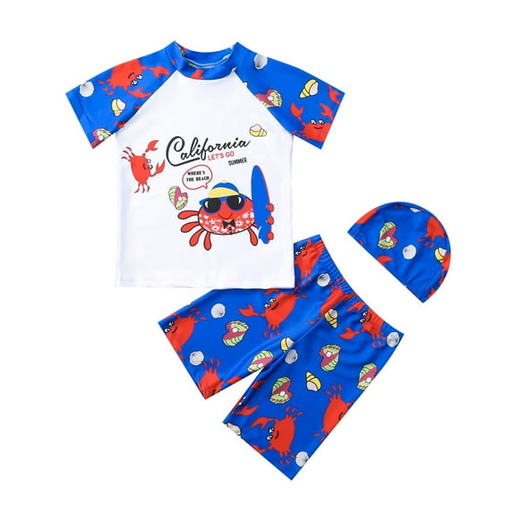 Utlike Boys Swimwear Toddler Swimsuit 3 Piece Swim Set Short Sleeve Swim Shirt Swim Trunks Rash Guard Bathing Suits Size 6 Years-7 Years
