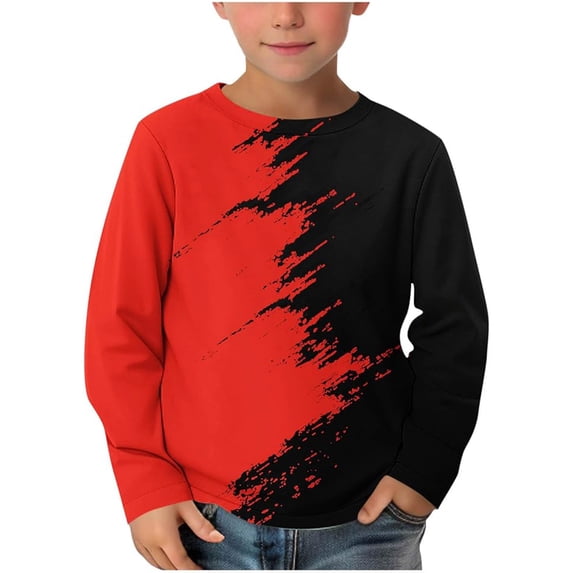 Utlike Boys T-Shirt Casual Print Long Sleeve Pullover Top Outdoor T-Shirts Fashionable And Versatile Tee Size 7 Years-8 Years
