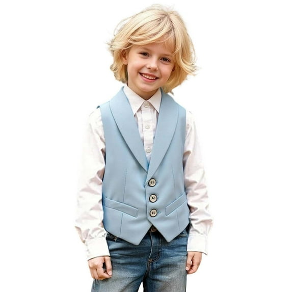 Utlike Boys Top Children'S Suit Vest Formal Dress Gentleman'S Vest Elegant Tuxedo Vest Flower Boys Vest Light Blue Regular Fit Tee For Everyday Wear , 9 Years-10 Years