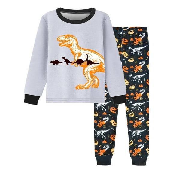 Utlike Boys Winter Outfit Pajamas Dinosaur Pattern Kids 2 Piece Pj'S Long Sleeve Sleepwear Clothing Set Comfortable Daily Wear Size 7Y Light Gray