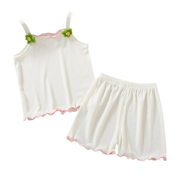 Utlike Girls 2 Pcs Outfits Set Toddler Baby Summer 2 Piece Outfit Set Sleeveless Camisole Strap Tank Top And Shorts Folwer Clothes Girls Active Playsuit Size 18 Months-24 Months