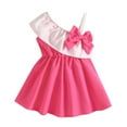 thumbnail image 1 of Utlike Girls 2 Pcs Outfits Set Toddler Dress One Shoulder Casual Dress Bowknot Birthday Cake Party Outfit Children Shorts Set Size 3 Years-4 Years, 1 of 8