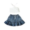 thumbnail image 1 of Utlike Girls 2 Pcs Outfits Set Toddler Sleeveless Vest T Shirt Tops Denim Skirts Outfits Girl'S Cheap Clothing Set Size 18 Months-24 Months, 1 of 7