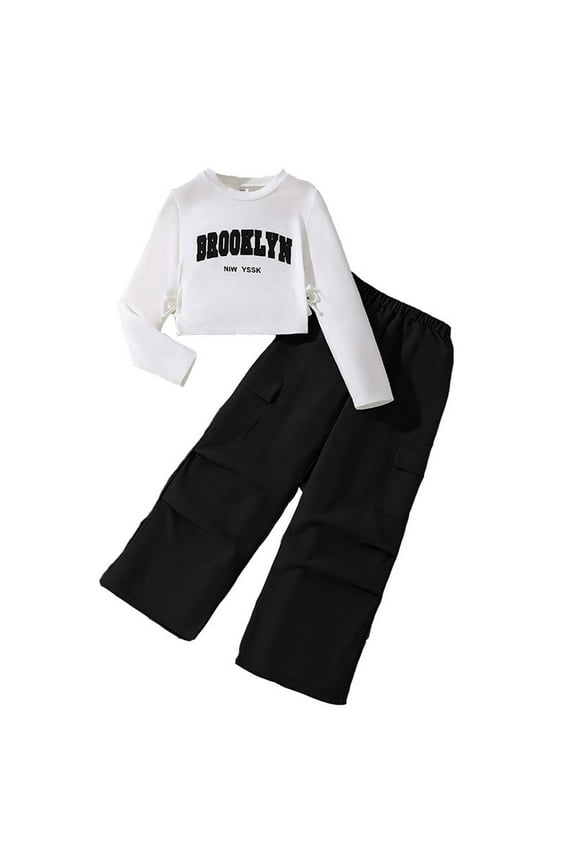 Girls 2-Piece Outfit Sets Long Sleeve Sweatshirt Shirts And Cargo Jogger Pants Outfits Girls Comfort Fit Sets Size 7 Years-8 Years