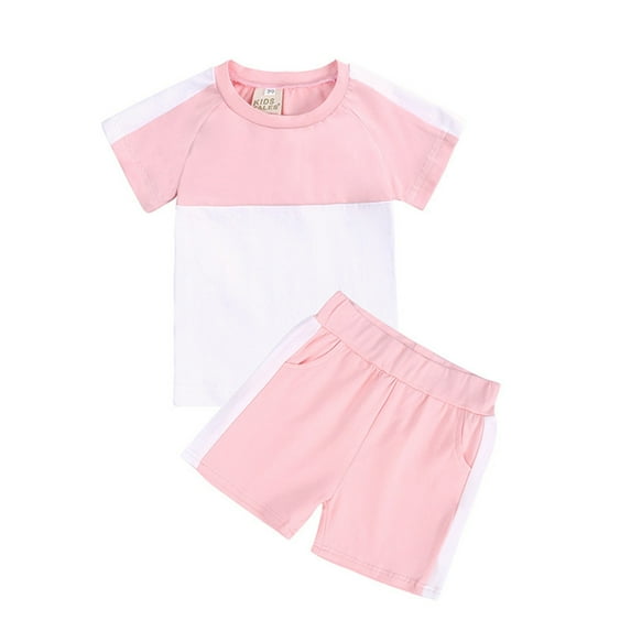 Utlike Girls 2-Piece Outfit Sets Toddler Kids Baby Unisex Summer Tshirt Shorts Soft Patchwork 2Pc Sleepwear Outfits Clothes Girls Matching Sets Size 5 Years-6 Years