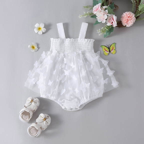 Utlike Girls Bodysuits Sleeveless Solid color Butterfly Tulle Ruffles Romper Jumpsuits Toddler Comfort Onesie Size 6 Months-9 Months