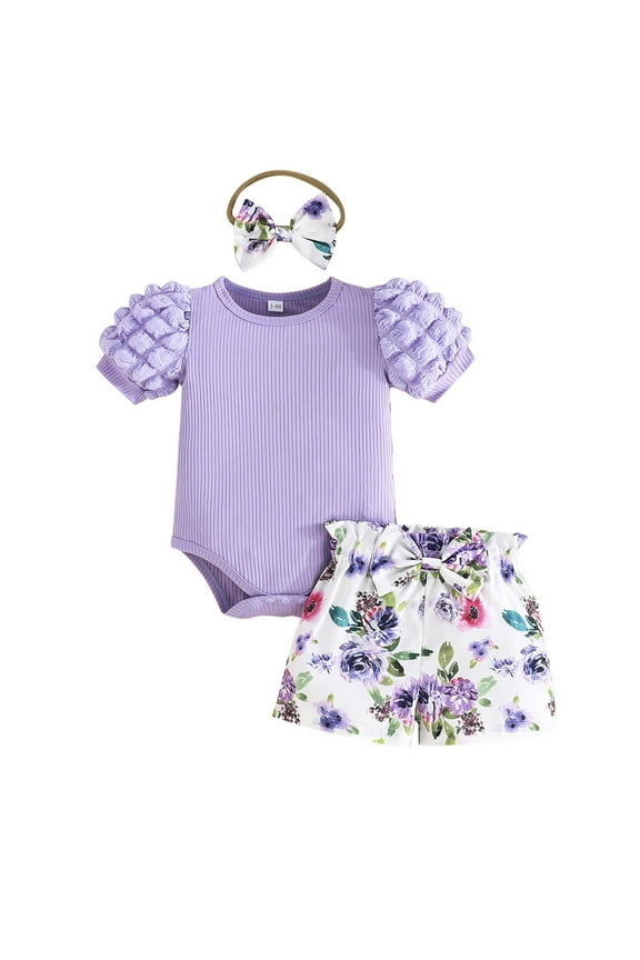Girls Clothing Set Baby Summer Infant Outfit Ruffle Romper Short Set Cute Baby Clothes For Fashion Trend Outfits For Sweet Girls Size 12 Months-18 Months