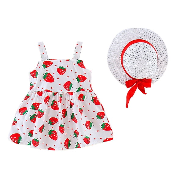 Utlike Girls Clothing Set New Cute Suspender Dress For And Young Children Printed With Bow And Hat Skirt Set Classic Comfort Outfits Size 6 Months-12 Months