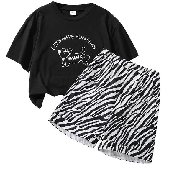 Utlike Girls Clothing Set Summer Print Short Sleeve Top & Casual Shorts 2 Piece Set Comfortable And Versatile Outfits Size 7 Years-8 Years