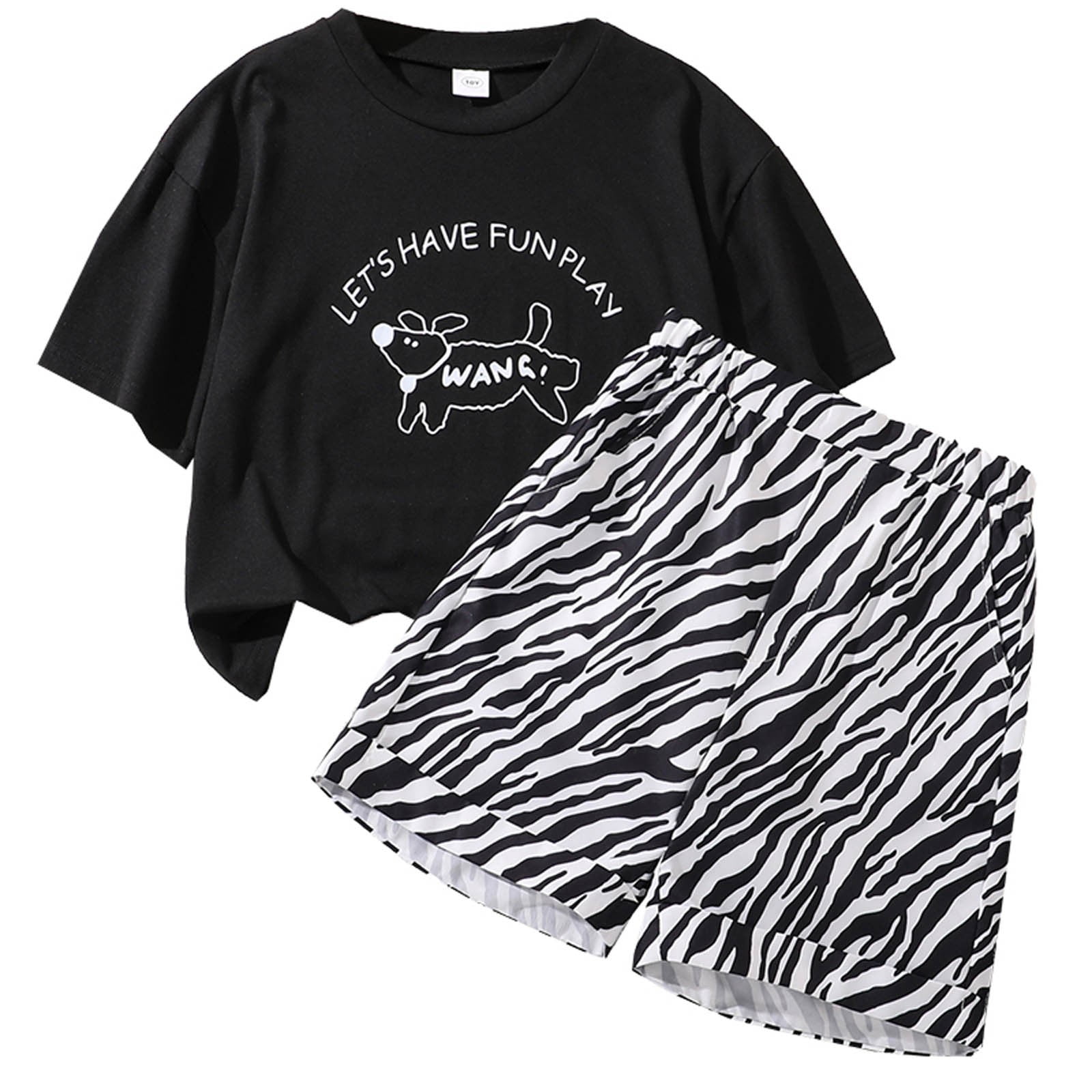 Girls Clothing Set Summer Print Short Sleeve Top & Casual Shorts 2 Piece Set Fashion Trend Outfits For Sweet Girls Size 10 Years-11 Years