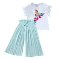thumbnail image 1 of Utlike Girls Clothing Sets Summer Butterfly T Shirt Tops Chiffon Ruched Loose Pants Outfits Children Leisure Two-Piece Set Size 5 Years-6 Years, 1 of 4