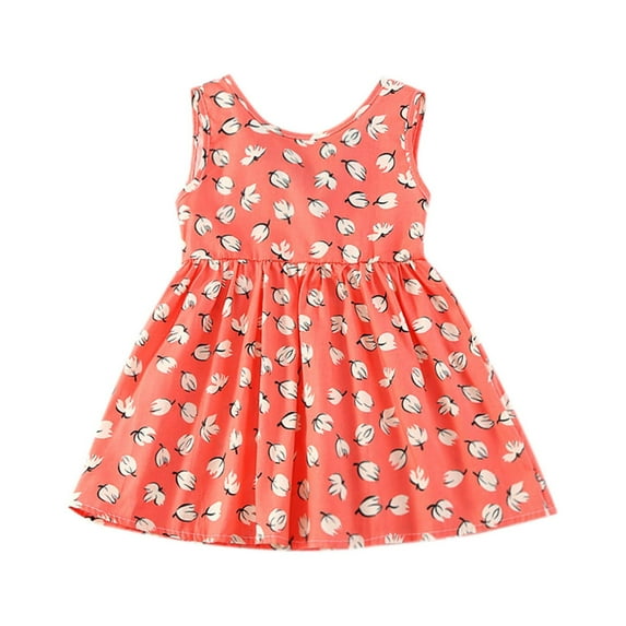 Utlike Girls Dresses Casual Princess Children Kids Sleeveless Cotton Floral Party Summer Dress Dress&Skirt Girls Holiday Photo Sundress Size 5 Years-6 Years