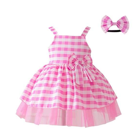 Utlike Girls Dresses Kids Tie Front Bow Ruffle Sleeveless Backless Party Dress With Headband Cozy Sundress For Girl Size 12 Months-18 Months